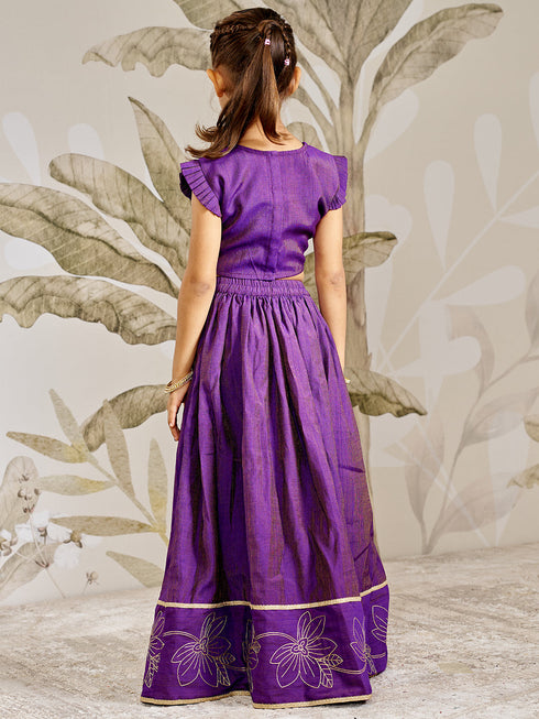 Girl's Purple Silk Lehenga Set